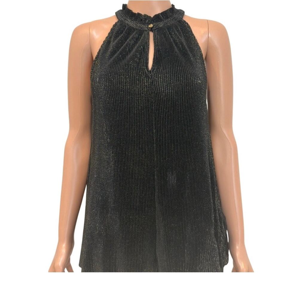 Rachel Roy small metallic shimmer pleated sleeveless keyhole top TS 3086